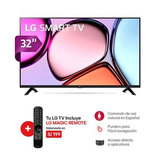 Televisor LED LG 32 HD HDR 10 Smart TV 32LQ600BPSA webOS con Magic Remote